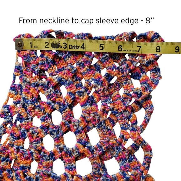 Crocheted Multicolor Chain Mail Open Weave Gold Metallic Threads Tunic Top S - Picture 11 of 14